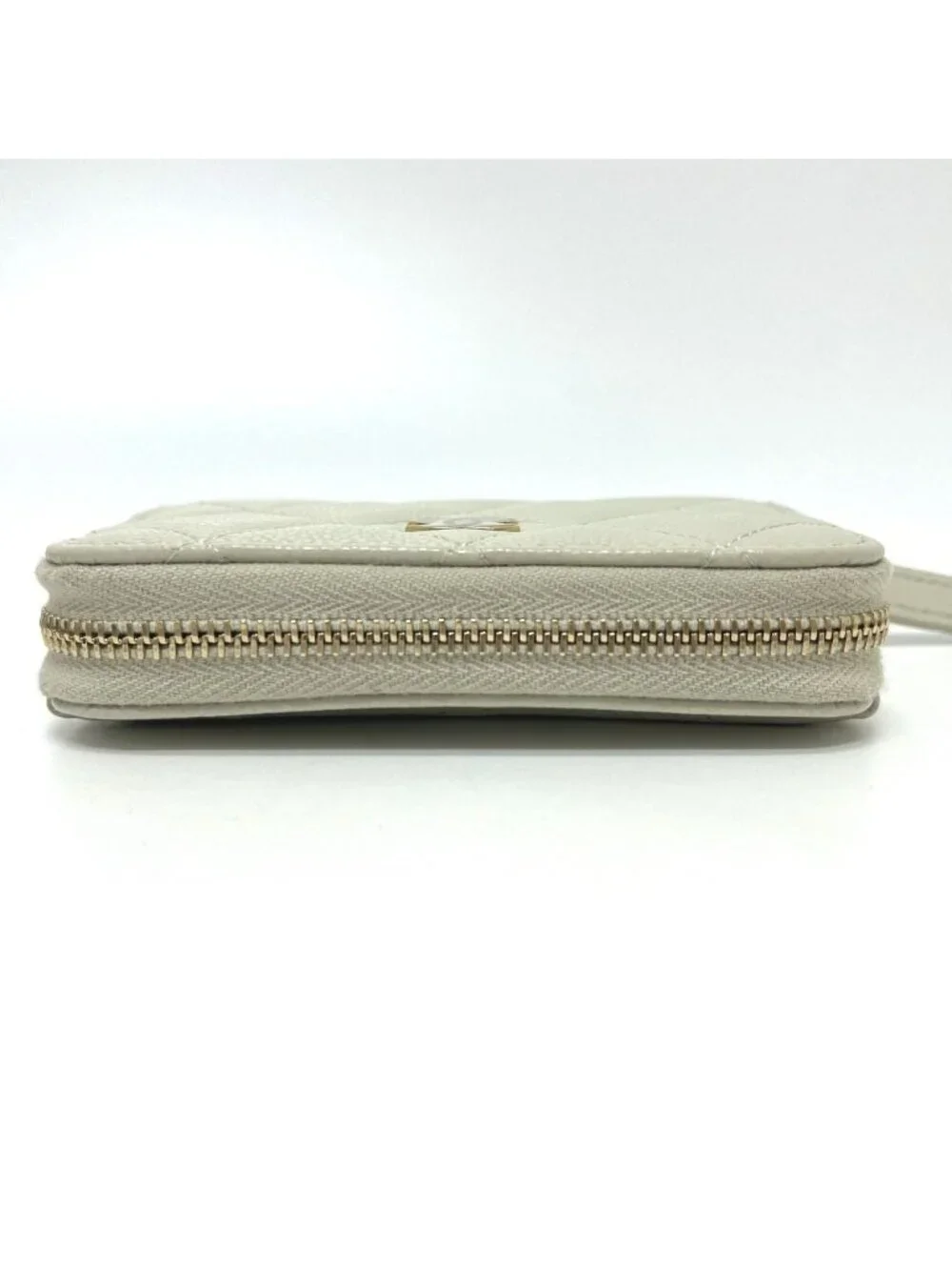 Chanel Coin Case CC Logo Quilted Caviar Leather Gray